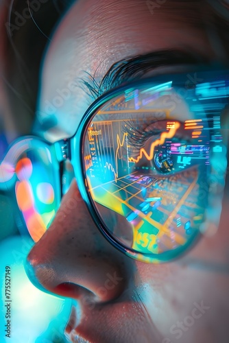 Close up of Smart Glasses Displaying Futuristic Data Visualization in a Inspired Setting