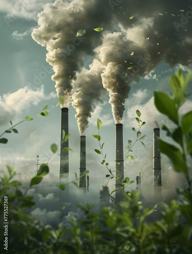 Smokestacks Transforming into Lush Foliage Envisioning Eco Friendly Industrial Growth