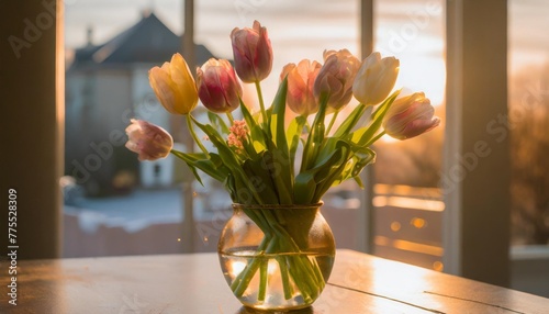 colorful tulips in the vase #775528309