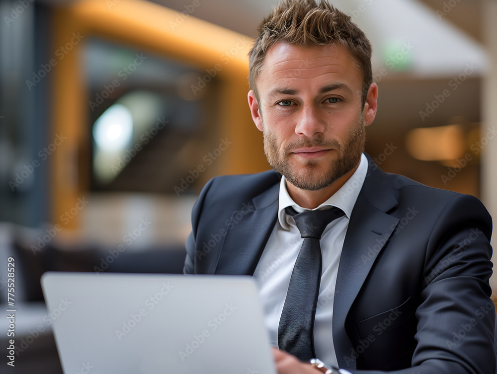 man in a suit, in the office, sitting at a laptop man in a suit, in the office, sitting at a laptop