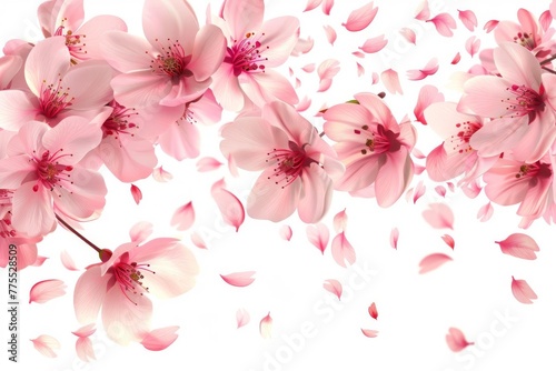 Delicate cherry blossom flowers, graceful pink petals isolated on pure white, spring beauty illustration