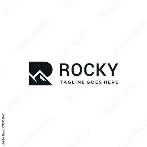 Initial Letter R with Mountain Peak For Outdoor Mountain View Logo Design