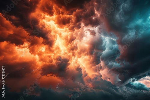 Dramatic stormy sky with lightning bolts, representing the wrath of God, biblical concept