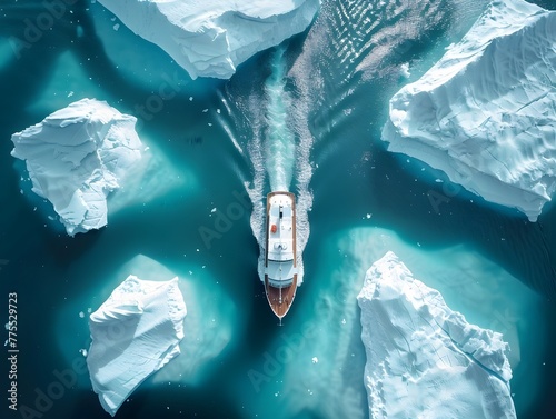 Ship Navigating Icy Challenges Steering Through Icebergs Shaped Like Financial Obstacles