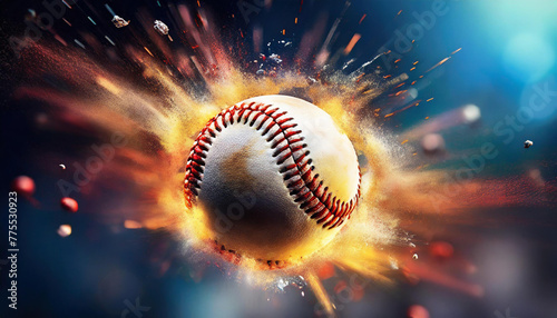 Baseball exploding after being hit, Generative AI, Digital Art
