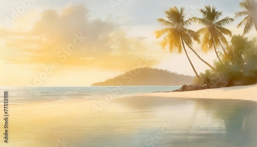 painting style illustration of beautiful peaceful tropical ocean lagoon banner background wallpaper generative ai © Kira