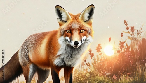 wild red fox on wite background in wild nature fox design or graphic for t shirt printing