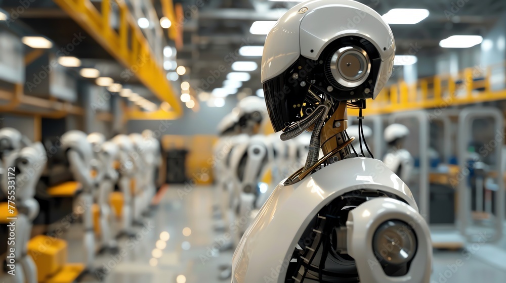Worker robot in factory warehouse Worker robot in factory warehouse