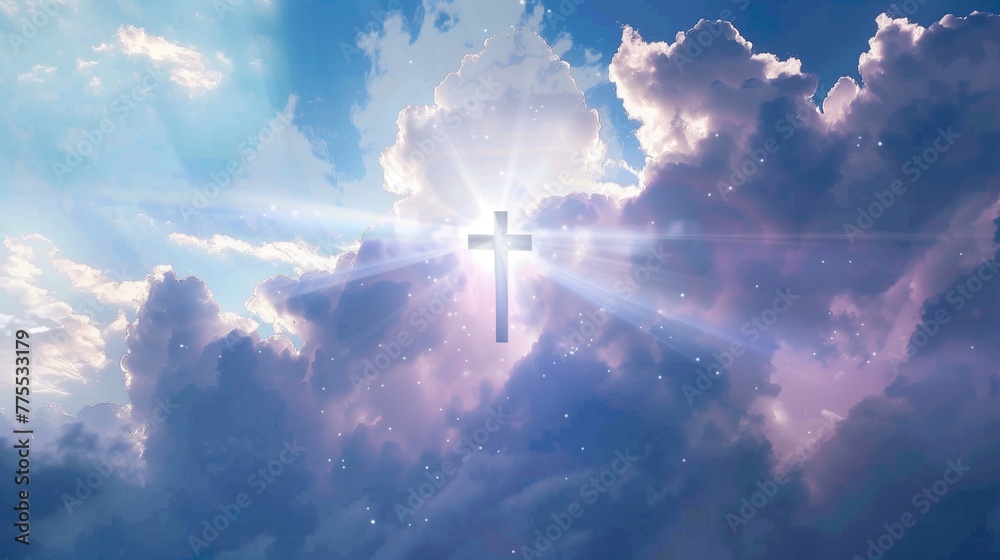 Fototapeta premium Glory cross in Sky, religious backgrounds.