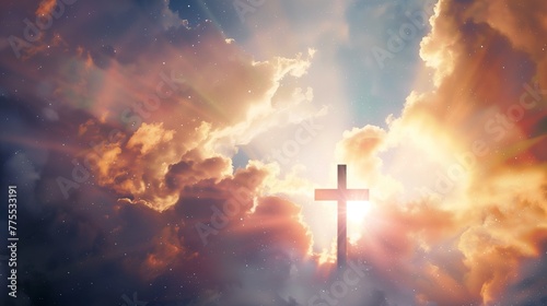 Glory cross in Sky, religious backgrounds.
