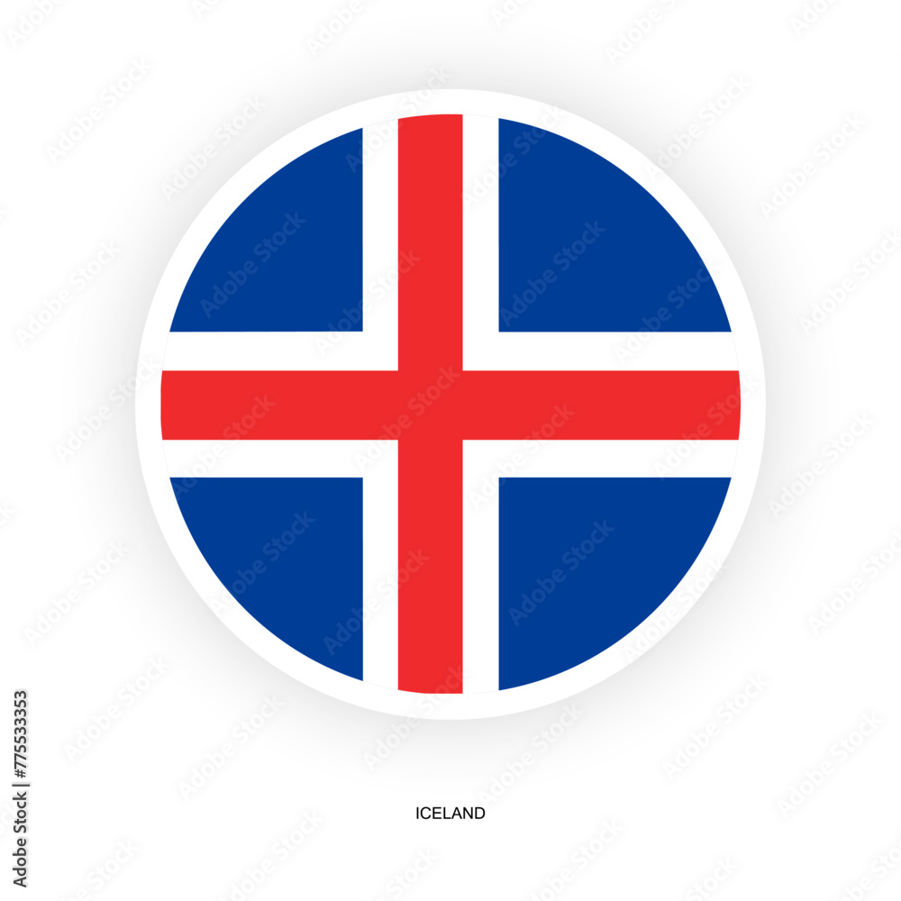 Obraz premium Iceland circle flag icon with white border isolated on white background.