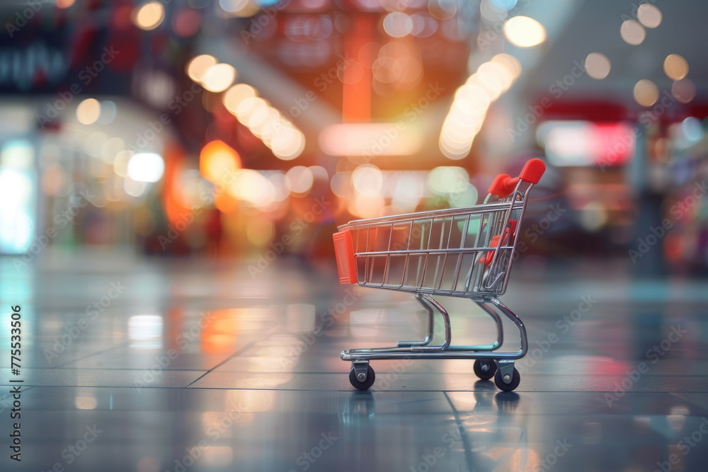 Cart with blur supermarket background Cart with blur supermarket background