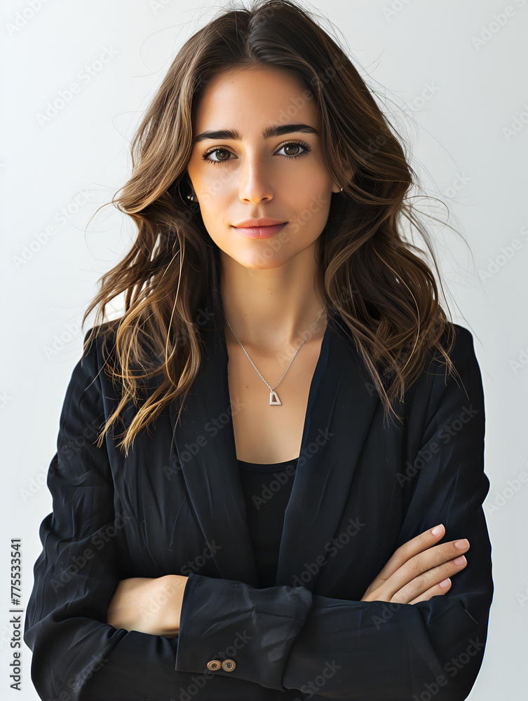 Portrait of a beautiful business woman standing with her arms crossed, isolated on a white background. Portrait of a beautiful business woman standing with her arms crossed, isolated on a white background.