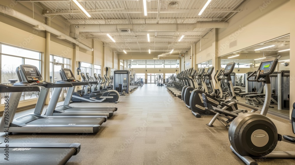 Rows of sleek and well-maintained cardio machines in a well-organized and visually appealing layout