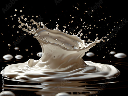  milk splash swirl on black background