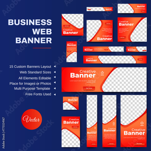 set of business red background for web ad banner template with text and image spaces. vector © ahmad