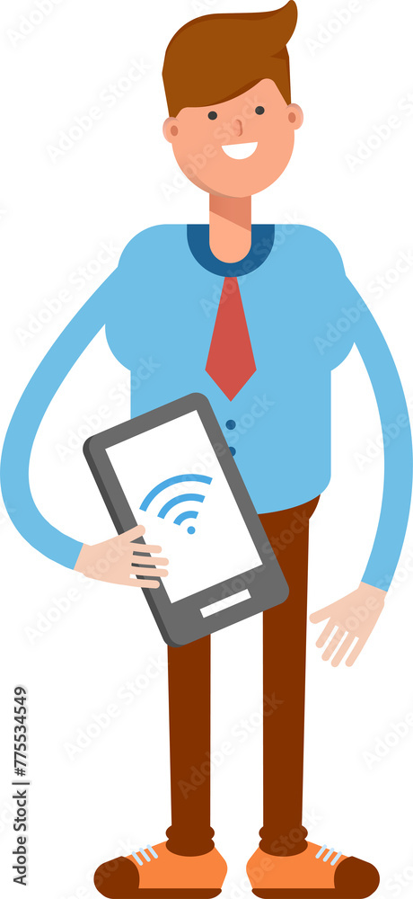 Fototapeta premium Businessman Character Holding Smartphone 