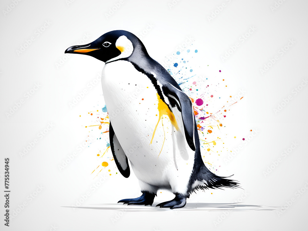 Fototapeta premium Colorful penguin paintings with various postures and abstract penguin illustrations