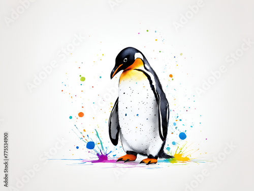 Colorful penguin paintings with various postures and abstract penguin illustrations