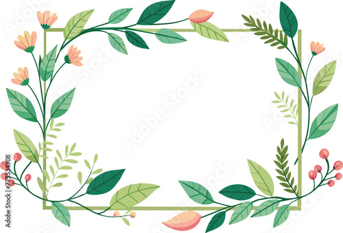 cute flowers and leafs wreath frame vector illustration design