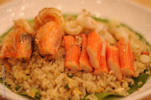 Fried Rice with Seafood on Top