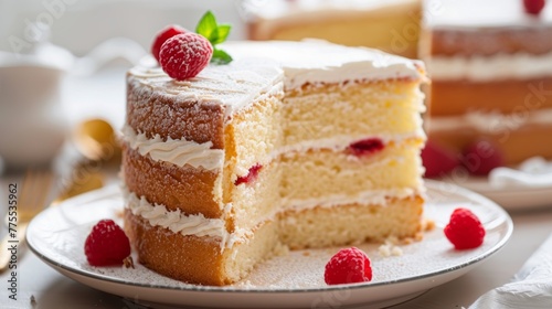 The classic and elegant look of a homemade sponge cake  emphasizing its timeless appeal