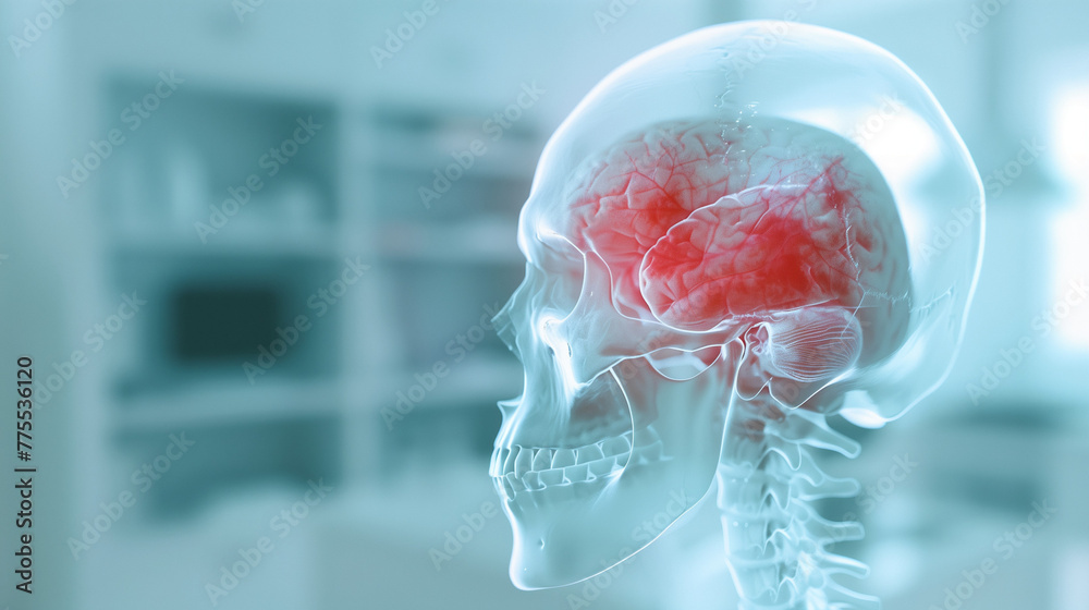 x ray image of human brain, Transparent Human Skull with Highlighted ...