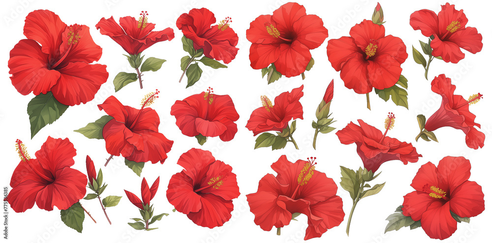 Watercolor red hibiscus clipart for graphic resources