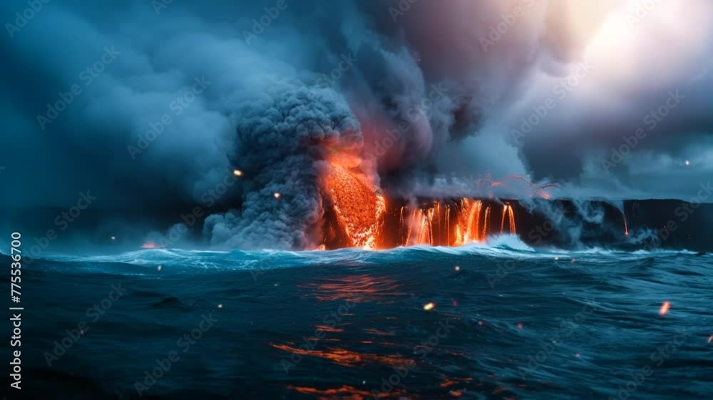 Scene of a volcano eruption animation video looping motion	
