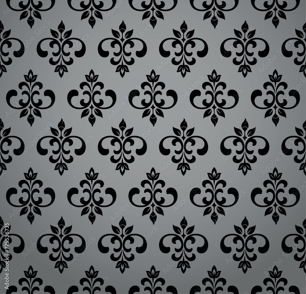 Wallpaper in the style of Baroque. Seamless vector background. Gray and black floral ornament. Graphic pattern for fabric, wallpaper, packaging. Ornate Damask flower ornament