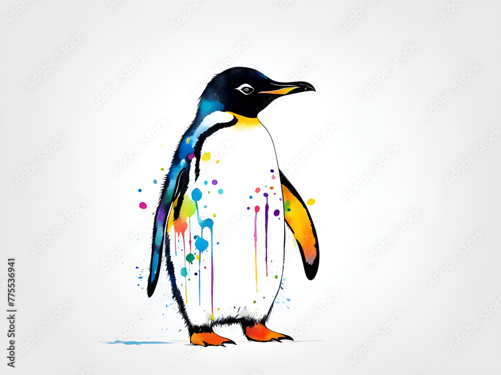 Fototapeta premium Colorful penguin paintings with various postures and abstract penguin illustrations