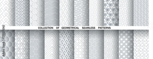 Geometric set of seamless gray and white patterns. Simple vector graphics © ELENA