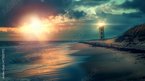 Mercusuar in the beach animation video looping motion	
