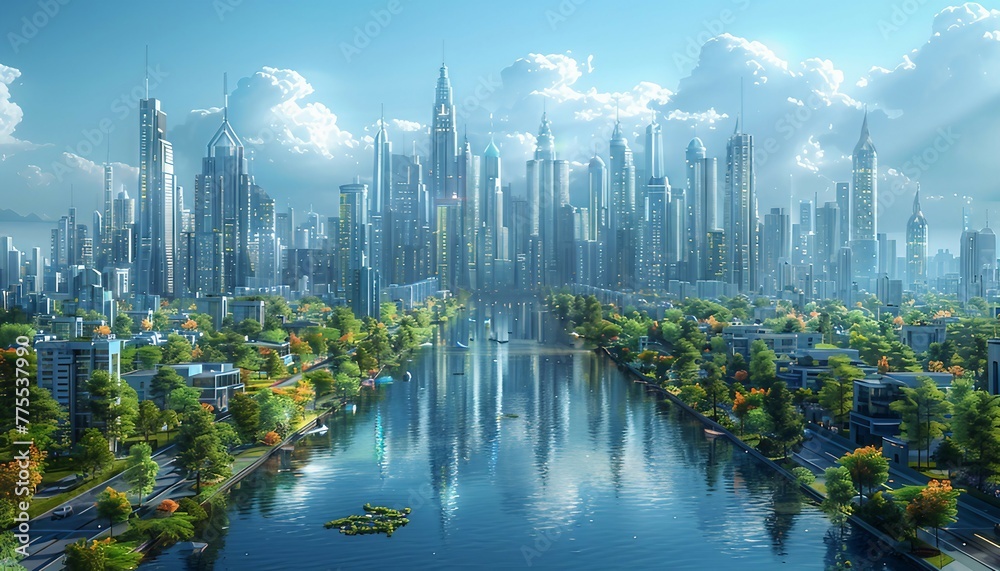 Smart City Infrastructure, portraying smart city infrastructure, including IoT devices, sustainable energy solutions, and urban connectivity systems. 