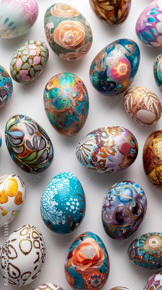 Elegant Easter eggs featuring a kaleidoscope of colors and designs Elegant Easter eggs featuring a kaleidoscope of colors and designs