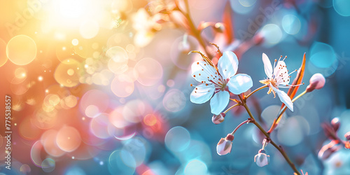 spring Winter Background with Realistic Flowers and Winter Color Palette Cherry blossom flower detail spring background 