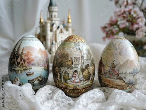 Fairytale fantasy Easter eggs decorated with scenes from beloved stories photo