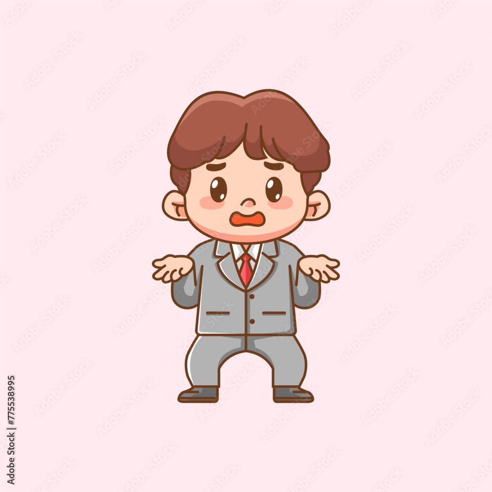 Cute businessman clueless suit office workers kawaii chibi character mascot illustration outline style design Cute businessman clueless suit office workers kawaii chibi character mascot illustration outline style design