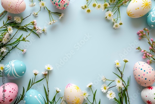 Cute Easter mockup. Plain bright table with Easter decor.
