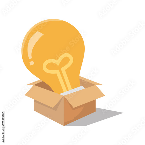 Creative Thinking Outside the Box Concept with Light Bulb in Cardboard Box Vector Illustration