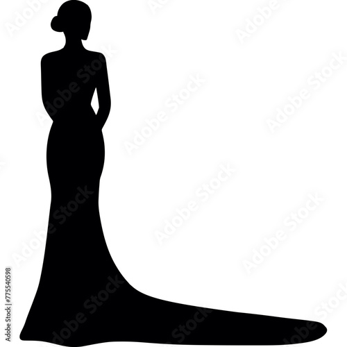 Bride in wedding dress, princess silhouettes vector, pretty bridesmaids, wedding card