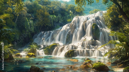 Fotografie Dunns River Falls Jamaican Beauty, Capture the vibrant spirit and natural beauty