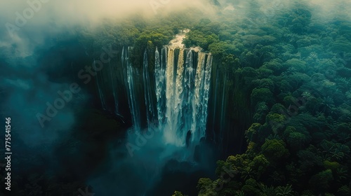 Kaieteur Falls Bird's Eye View, Offer a unique perspective of Kaieteur Falls from above, showcasing the breathtaking scale and grandeur of the waterfall against the backdrop of the dense rainforest