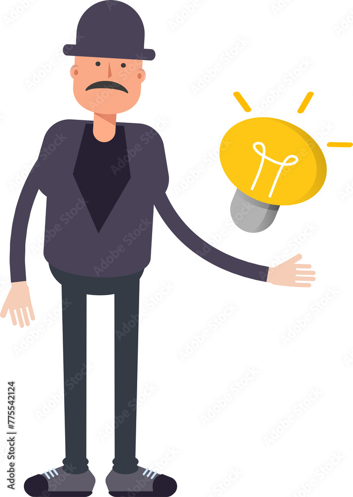 Old Man Character and Light Bulb
