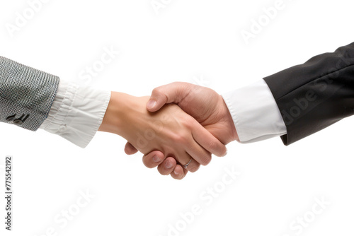 Successful Negotiation: Two men and women shake hands after agreeing on a deal. Demonstrates negotiation skills and professionalism.Isolated on a transparent background.