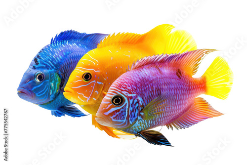 beautiful colorful fish swimming in a fish tank, Isolated on white background