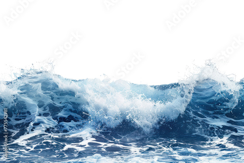 Blue sea  waves crashing on the shore  clear blue sky.Isolated on a transparent background.