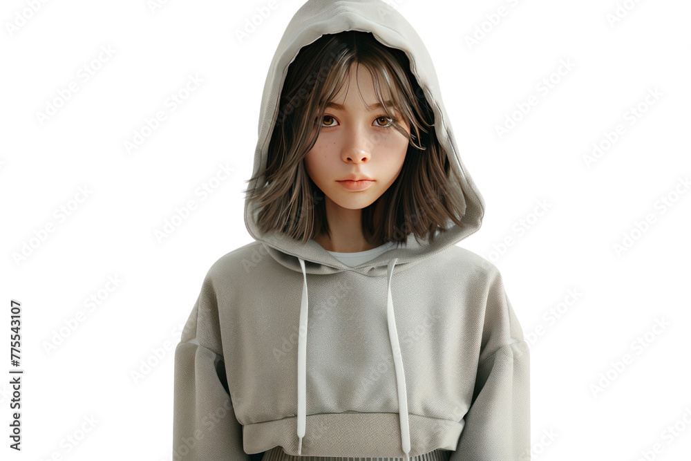 young girl with shoulder-length hair wearing a hoodie, pleated skirt, and sneakers, representing the famous Korean culture Isolated on a transparent background. young girl with shoulder-length hair wearing a hoodie, pleated skirt, and sneakers, representing the famous Korean culture Isolated on a transparent background.