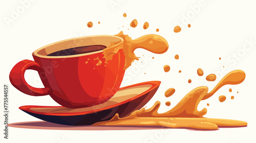 Hot Spilled coffee red cup vector 2d flat cartoon v