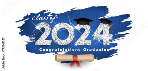 Class of 2024 Vector text for graduation silver design, congratulation event, T-shirt, party, high school or college graduate. Lettering for greeting, invitation card